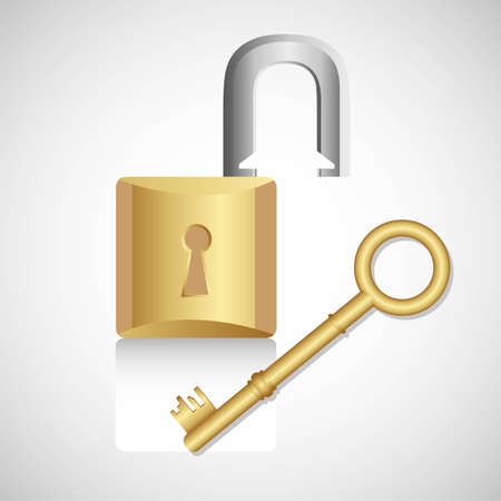 old golden key with gold lock isolated on white background のイラスト素材