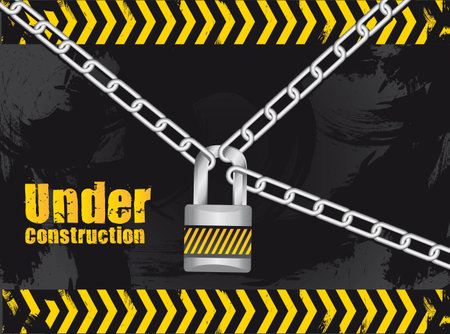 under construction chained with a padlock on grunge backgroundのイラスト素材