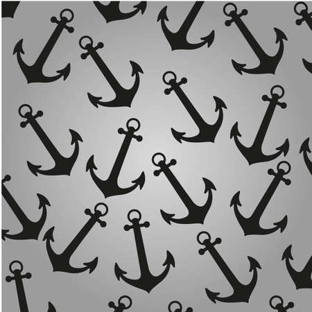 pattern of black silhouettes of anchors, gray backgroundのイラスト素材