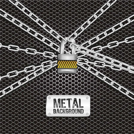chains locked together on a background of metal with holesのイラスト素材