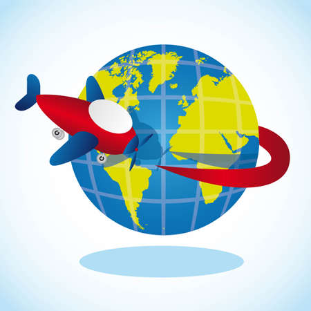 plane going around the planet, vector illustrationのイラスト素材