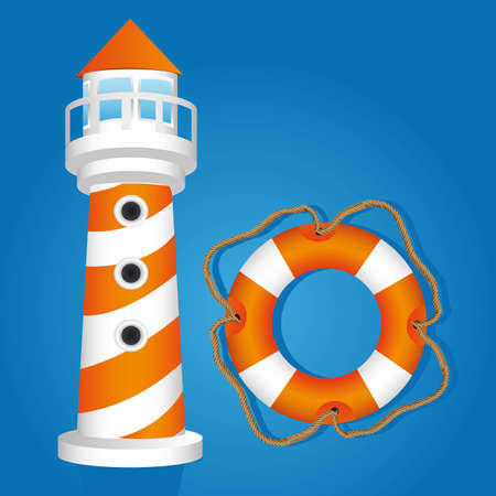 lighthouse boat  and float isolated on black background, vector illustrationのイラスト素材