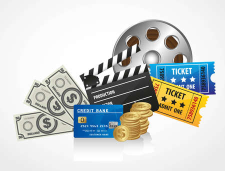 background of movies, contains entries, coins, bills, credit card and moviesのイラスト素材