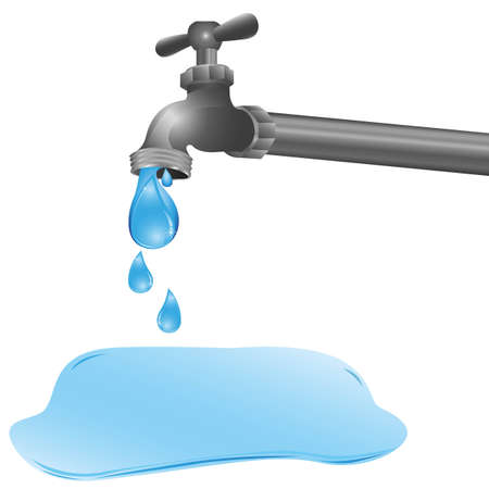 illustration of a tap dripping a puddle on the floorのイラスト素材