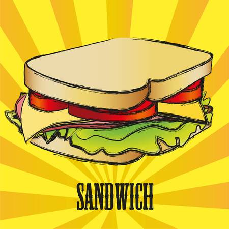 grunge Sandwich over yellow and orange stripesのイラスト素材