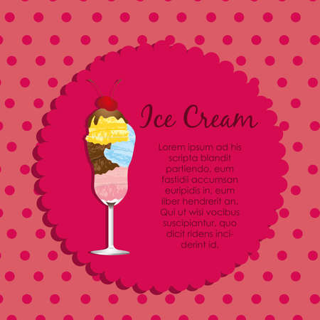 label ice cream on a pink background of dotsのイラスト素材