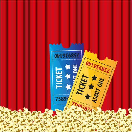 background Curtain movie with popcorn and movie ticketsのイラスト素材