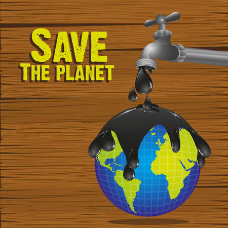 illustration of a faucet dripping oil on the planet earth のイラスト素材