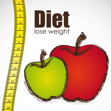 tape measure with apple, weight control, vector illustrationのイラスト素材