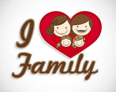 happy family consists of father, mother, girl and boy with a heartのイラスト素材