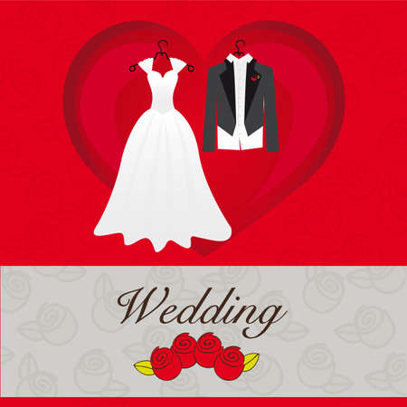 wedding card, wedding dresses on heart, vector illustrationのイラスト素材