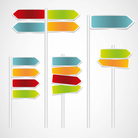 Set of Signs with arrows, red, green, blue and orange isolated on white backgroundのイラスト素材