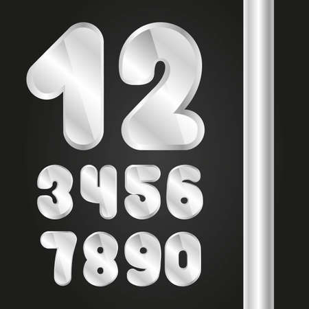 round numbers textured metal. Bright numbers zero through nine, ilusracion vectorのイラスト素材