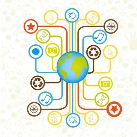 Telecommunications in the world. Illustration of icons out of the earth.のイラスト素材