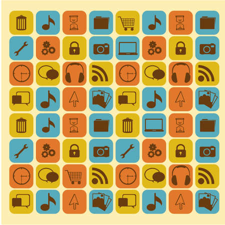 set of silhouettes of icons on vintage tables, vector illustrationのイラスト素材