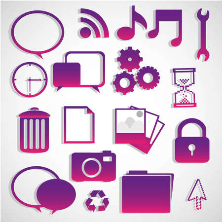 set of silhouettes of icons on purple, vector illustrationのイラスト素材
