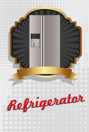 Illustration of a refrigerator, on black and gold labelのイラスト素材