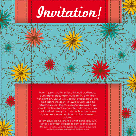 Invitation card with colorful flowers, vector illustration のイラスト素材