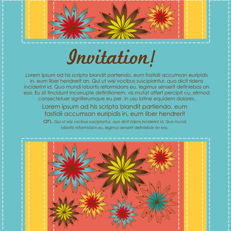 Invitation card with colorful flowers, vector illustrationのイラスト素材