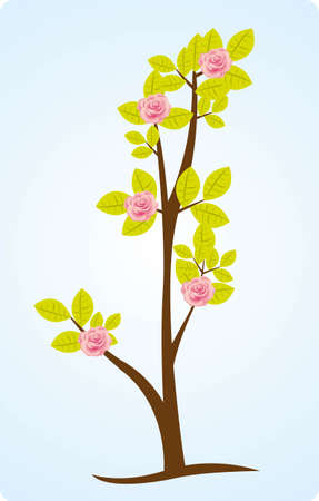 illustration of roses in grass on blue background, vector illustrationのイラスト素材