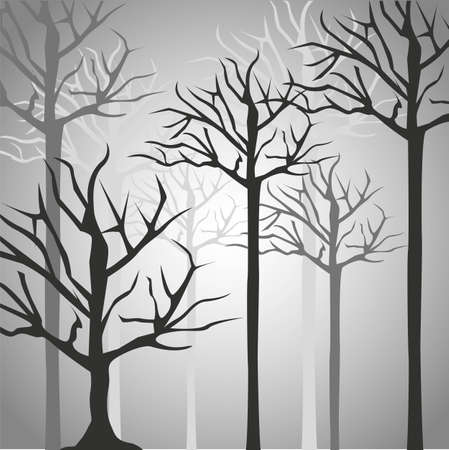 Silhouettes of tree trunk in black and gray, illustrationのイラスト素材