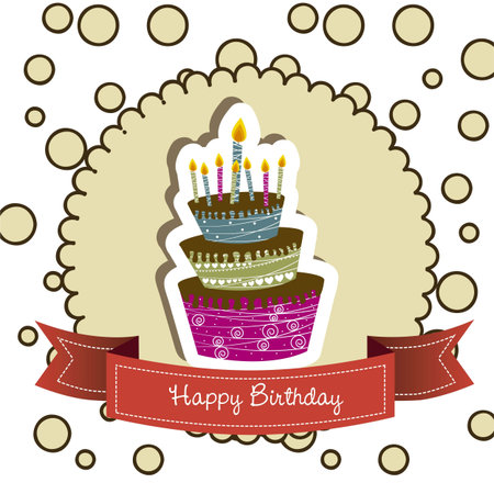 birthday card with colored cake, vector illustration のイラスト素材