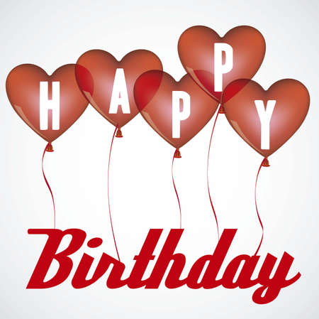 illustration of red heart balloons isolated on white background, birthday cardのイラスト素材