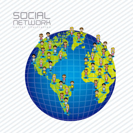 illustration of social networks with characters on planet earth のイラスト素材
