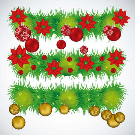 Illustration of mistletoe garlands, Christmas balls and flowersのイラスト素材
