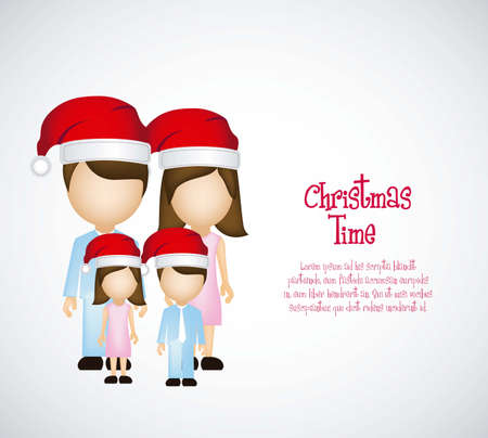 illustration of a family Christmas with Christmas hatsのイラスト素材