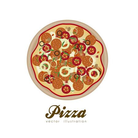 illustration of a pepperoni pizza isolated on white background, vector illustrationのイラスト素材