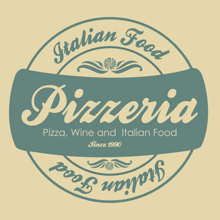vintage pizzeria label illustrations, in warm colors, vector illustration のイラスト素材