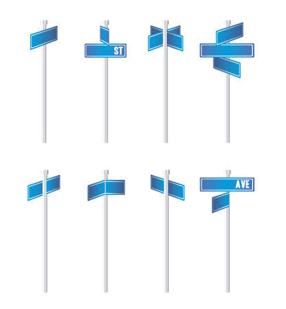 illustration of blue traffic signs isolated on white background, vector illustrationのイラスト素材