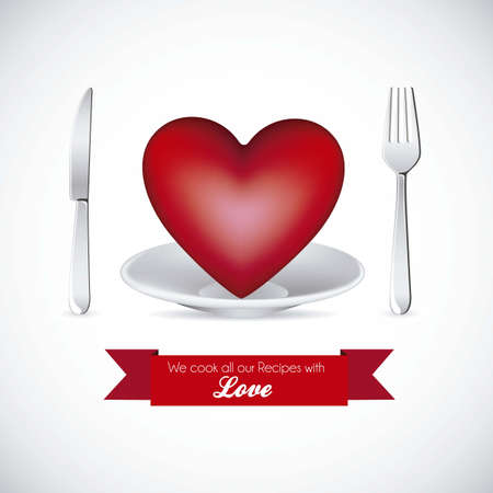 illustration of heart and covered dish, I love the food, we cook all our recepies with love, vector illustration
のイラスト素材