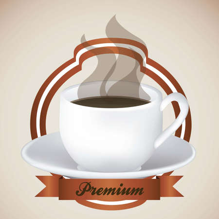 label of a cup of steaming coffee on plate, vector illustrationのイラスト素材