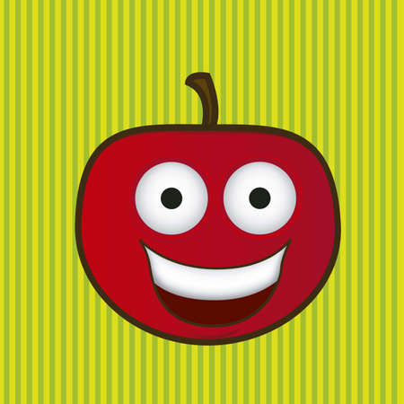 Cartoon apple with big eyes and big smile, vector illustrationのイラスト素材