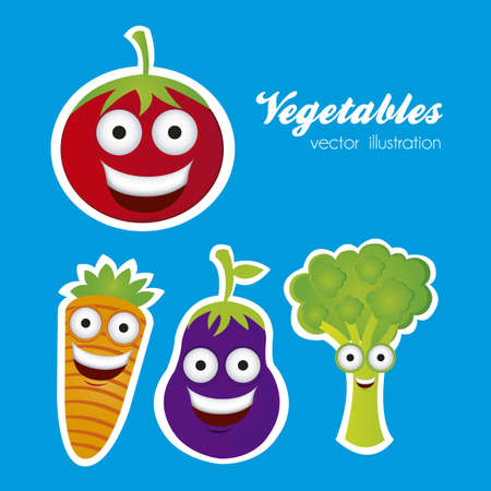 Cartoon vegetables with big eyes and big smile, vector illustrationのイラスト素材