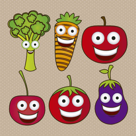 Cartoon fruits with big eyes and big smile, vector illustrationのイラスト素材