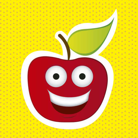 Cartoon apple with big eyes and big smile, vector illustrationのイラスト素材