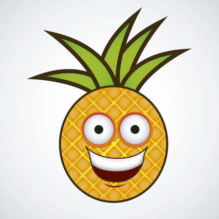 Cartoon pineapple with big eyes and big smile, vector illustrationのイラスト素材