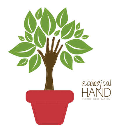 Illustration recycling, hand forming a tree with leaves, helping nature, vector illustrationのイラスト素材