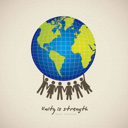 illustration of people united by holding the planet earth, vector illustrationのイラスト素材