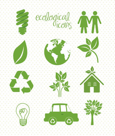 illustration of ecological icons on dottes background, vector illustrationのイラスト素材