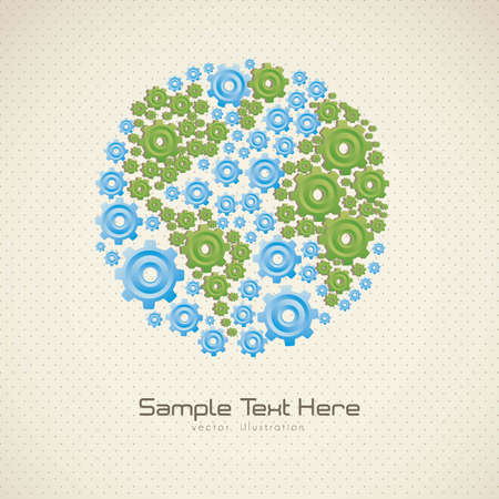 illustration of planet earth made with gears, on dottes background, vector illustrationのイラスト素材