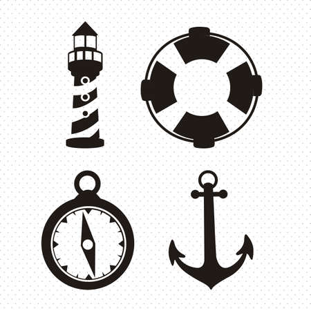Illustration of icons offshore, anchor, lighthouse, Life Belt, compass, vector illustrationのイラスト素材