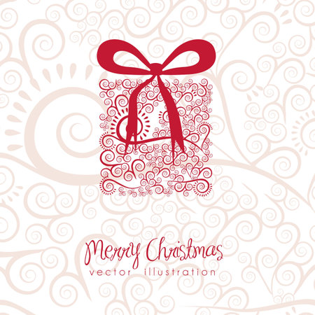 Christmas gift illustration with arabesques and bow, vector illustrationのイラスト素材