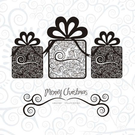 Christmas gifs illustration with arabesques and bow, vector illustration