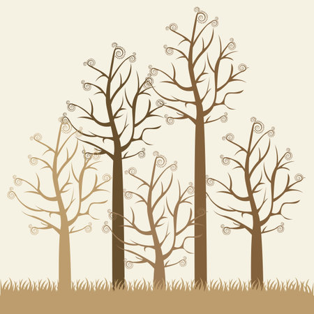 illustrations of brown trees without leaves, vector illustrationのイラスト素材