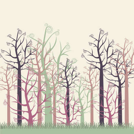 illustrations of colors trees without leaves, vector illustrationのイラスト素材