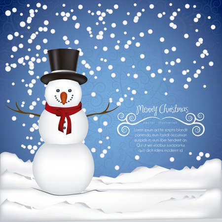 illustration of snowman, on a background of snow and snowflakes, vector illustration illustration of snowman, on a background of snow and snowflakes, vector illustration